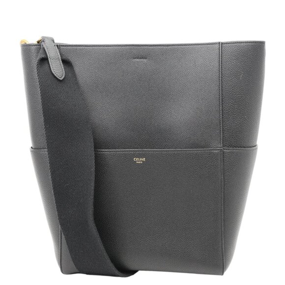 Celine  Sangle Bucket Soft Grained Calfskin Tote Bag Black - Picture 1 of 10